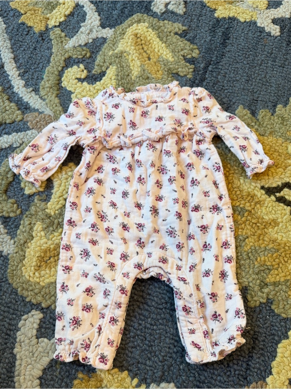 Janie and Jack Pink Floral Ruffle Romper Size 0-3 Months Coastal Floral Girly